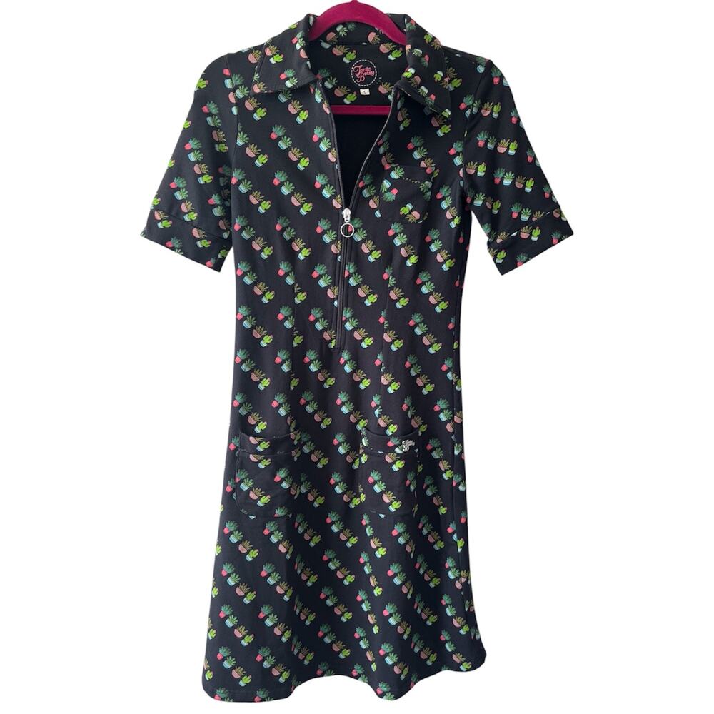Tante Betsy Black & Green Potted Plants Pin Up Retro Inspired Dress Womens Small